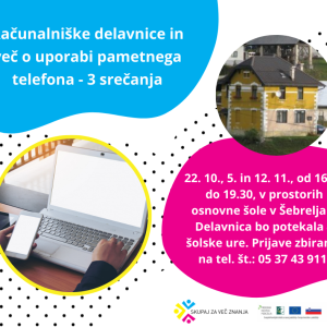 Računalniške delavnice in več o uporabi pametnega telefona v Šebreljah - 3 srečanja