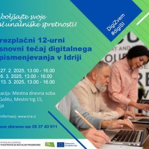 Brezplačni 12-urni osnovni tečaj digitalnega opismenjevanja v Idriji.