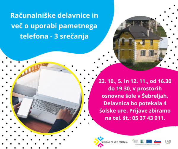 Računalniške delavnice in več o uporabi pametnega telefona v Šebreljah - 3 srečanja