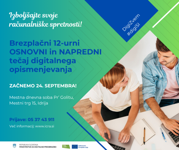 Brezplačni 12-urni OSNOVNI in NAPREDNI tečaj digitalnega opismenjevanja