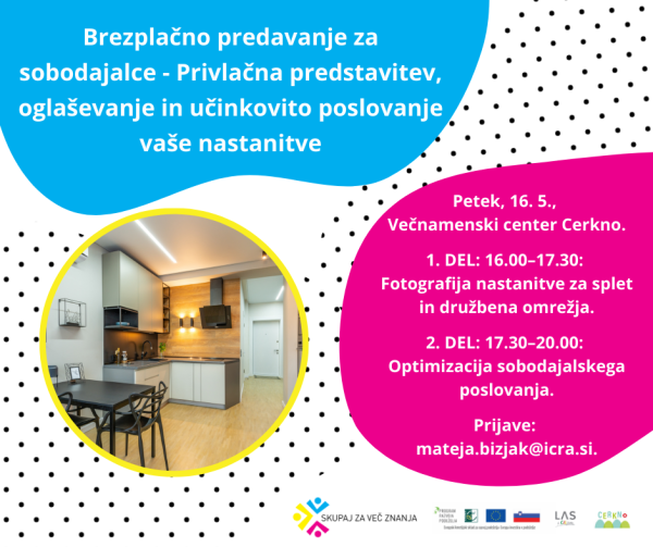 Privlačna predstavitev, oglaševanje in učinkovito poslovanje vaše nastanitve - brezplačno predavanje za sobodajalce